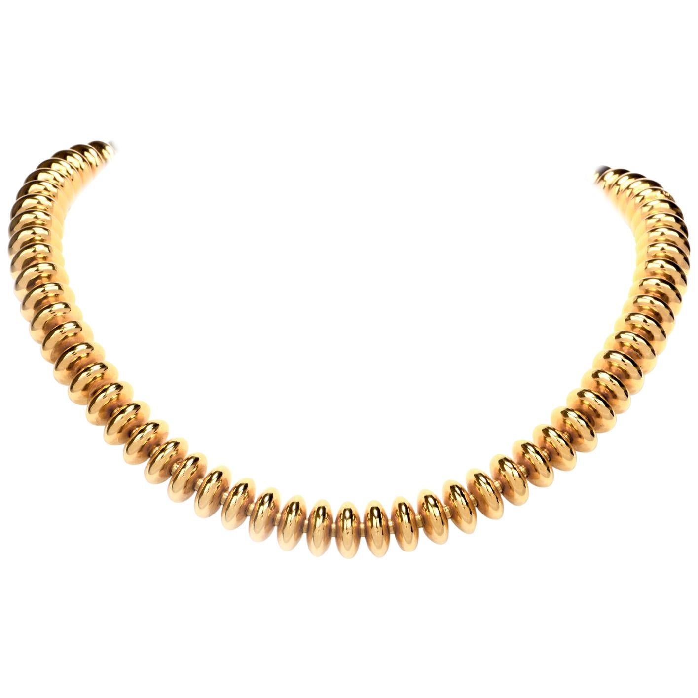 1980s 18 Karat Yellow Gold Bead Choker Necklace