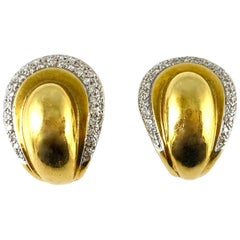 1980s 18 Karat Yellow Gold Big Pear Style with Diamonds Earrings