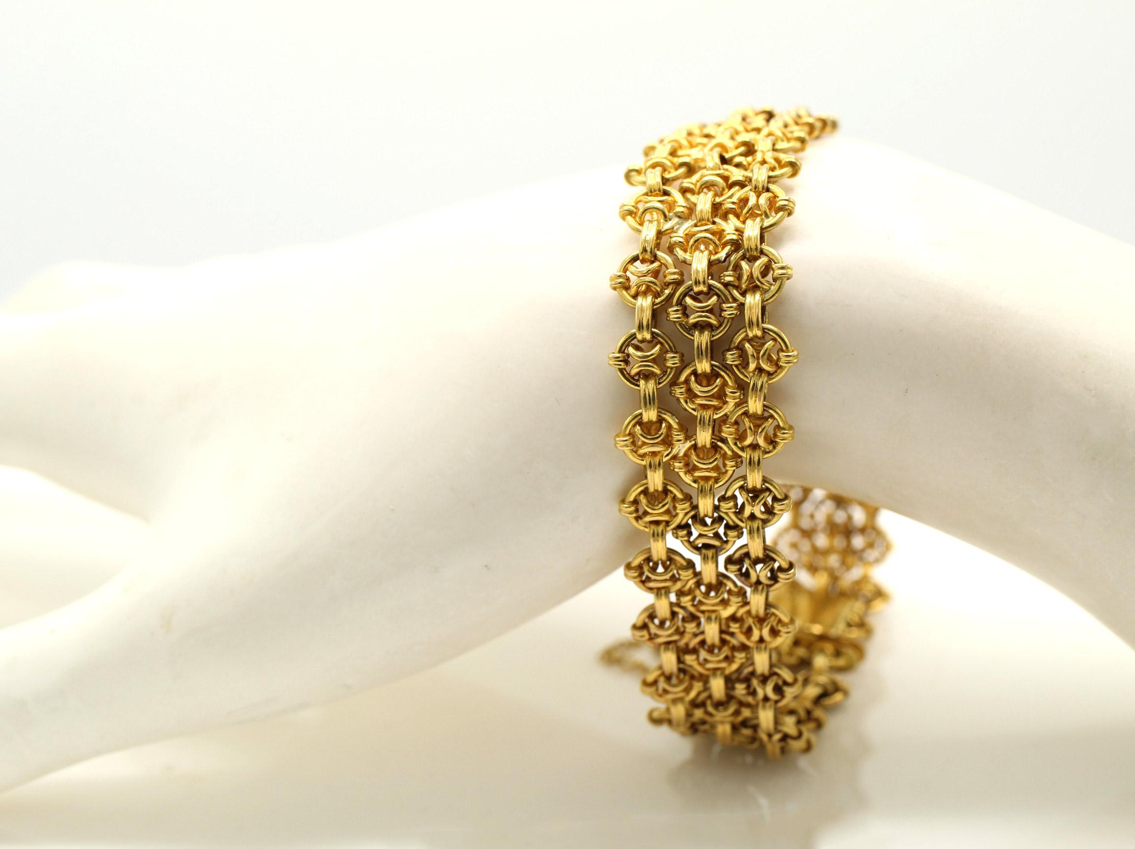 1980s 18 Karat Yellow Gold Flexible Link Bracelet en Excelente estado para la venta en New York, NY