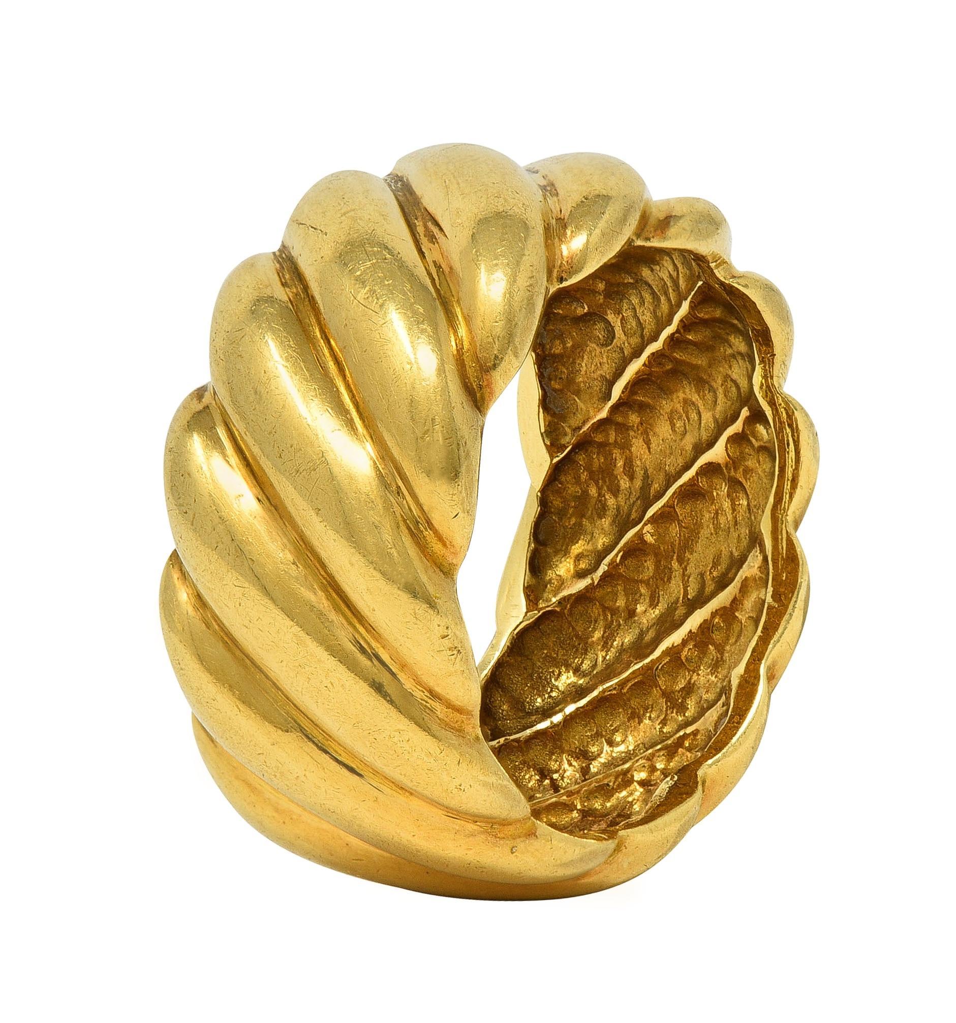Modern 1980's 18 Karat Yellow Gold Puffy Twist Vintage Wide Band Ring For Sale