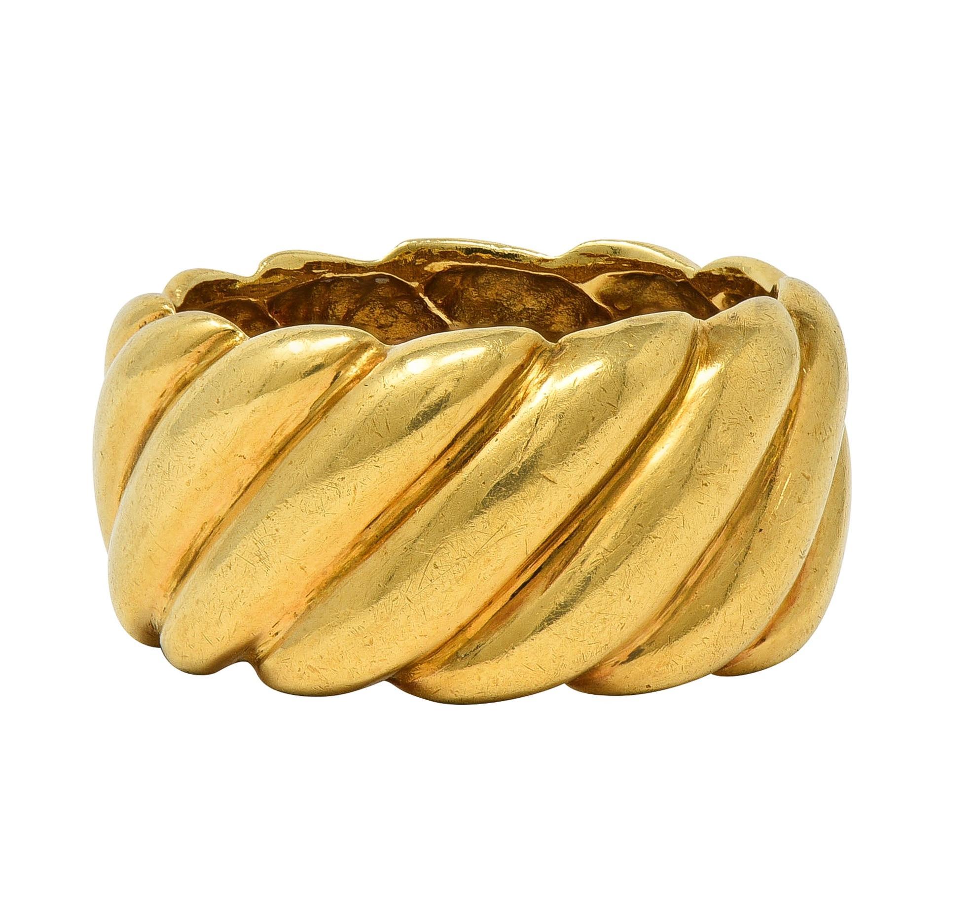1980's 18 Karat Yellow Gold Puffy Twist Vintage Wide Band Ring For Sale 1