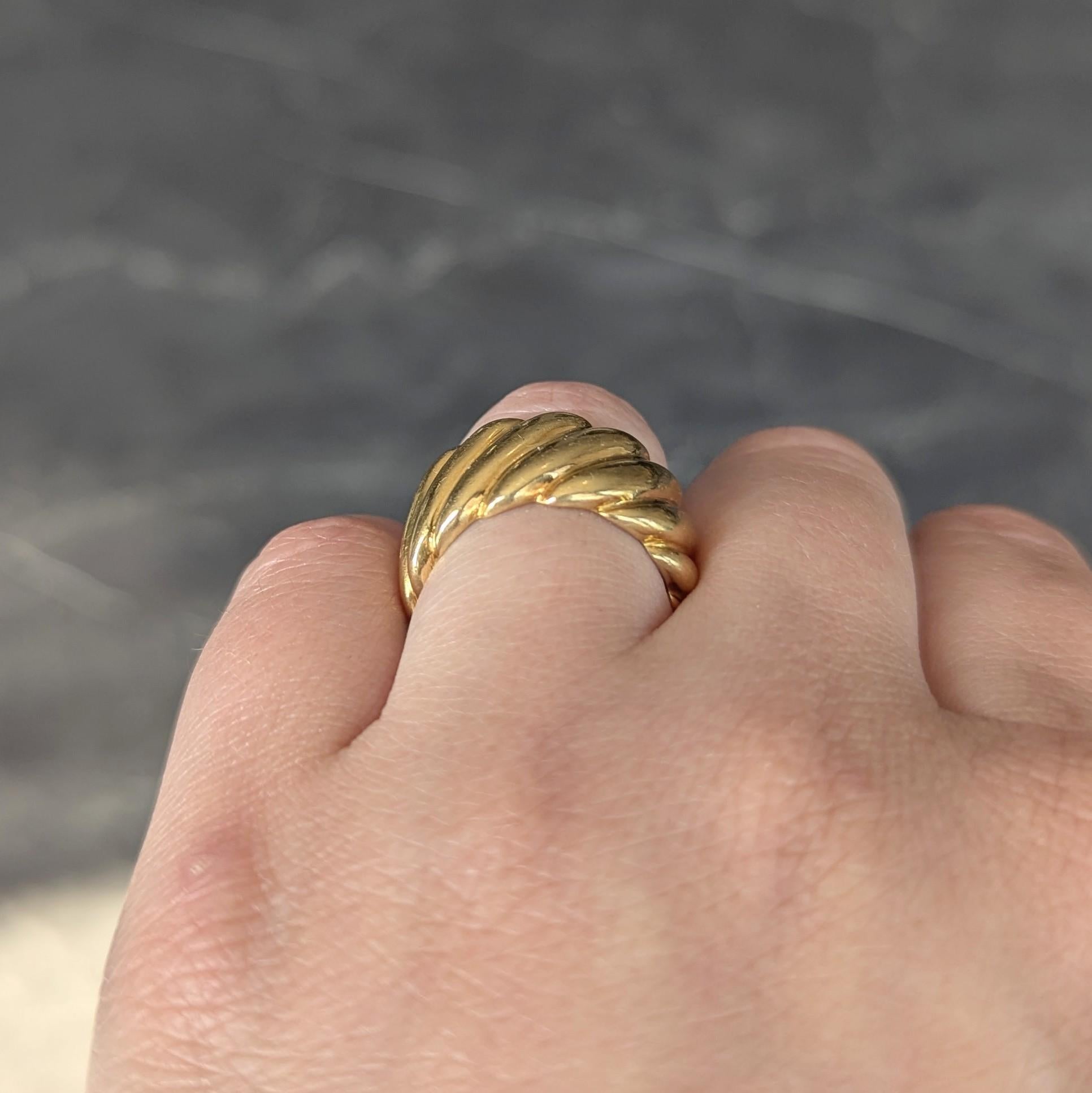 1980's 18 Karat Yellow Gold Puffy Twist Vintage Wide Band Ring For Sale 2