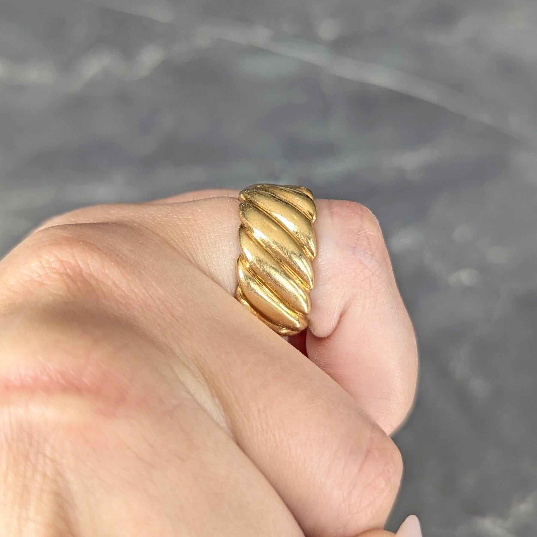 1980's 18 Karat Yellow Gold Puffy Twist Vintage Wide Band Ring For Sale 3