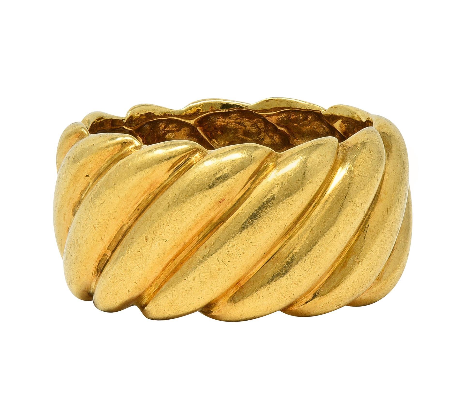 1980's 18 Karat Yellow Gold Puffy Twist Vintage Wide Band Ring For Sale