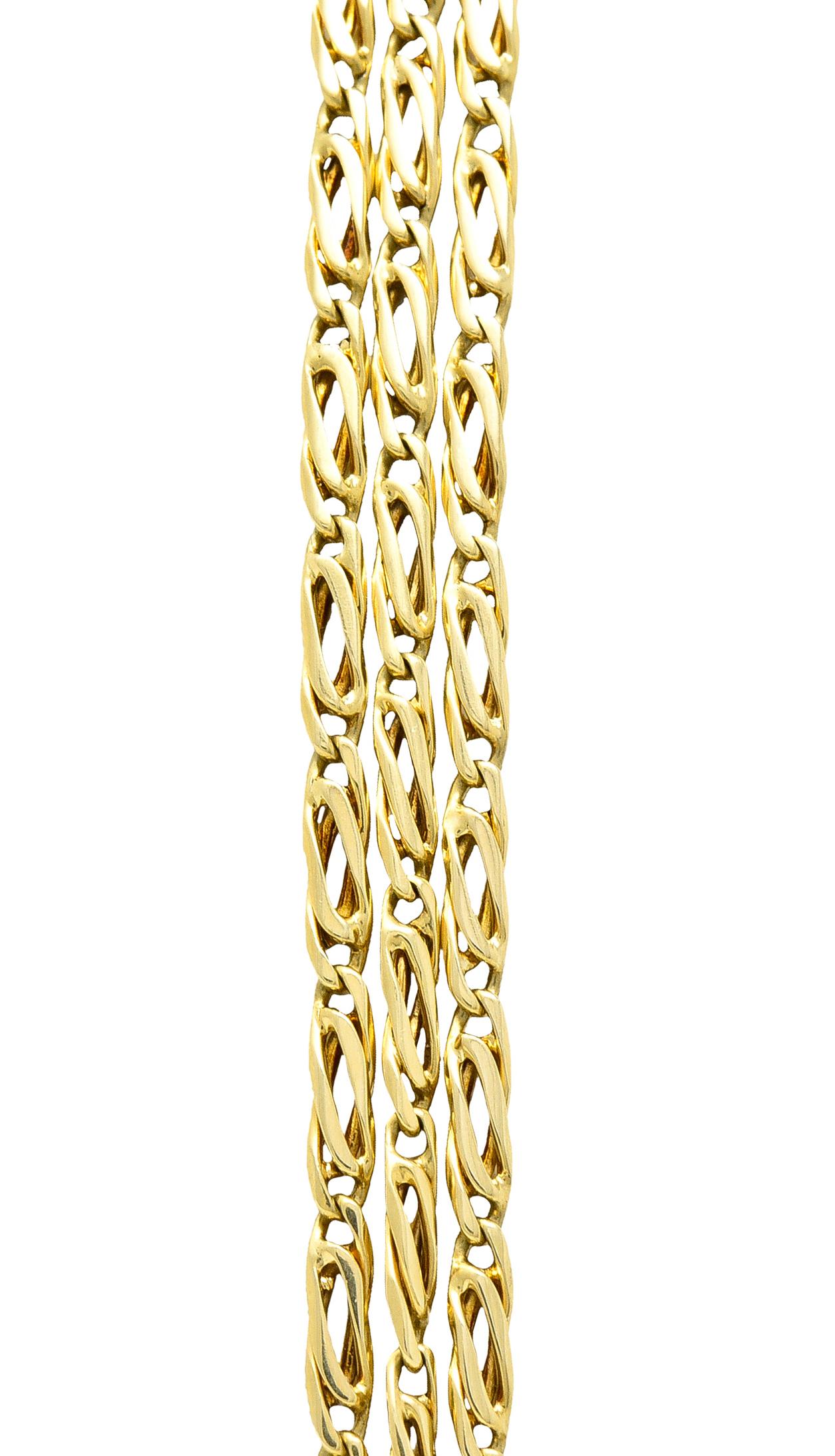 1980s 18 Karat Yellow Gold Three Stand Scroll Link Vintage Chain Necklace For Sale 1