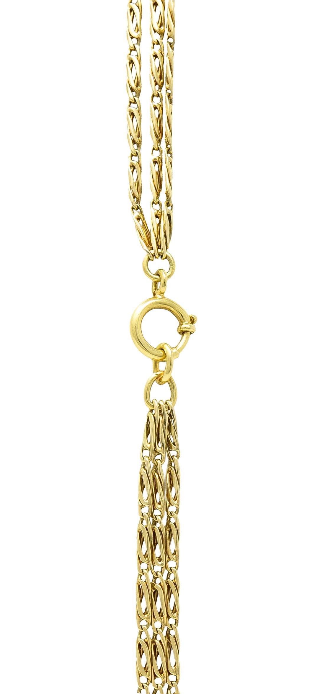 1980s 18 Karat Yellow Gold Three Stand Scroll Link Vintage Chain Necklace For Sale 2
