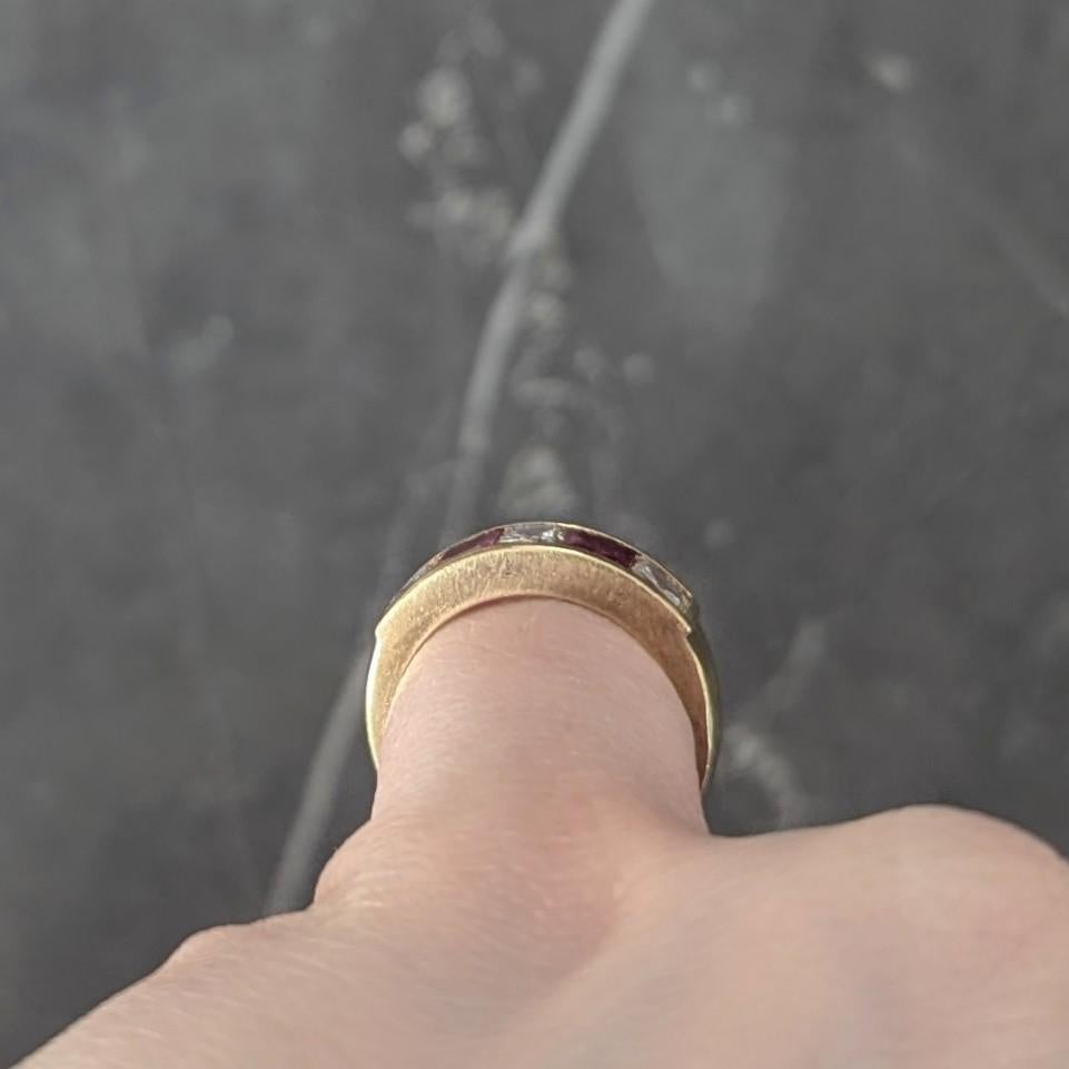 1980's 1.80 CTW Diamond Ruby 18 Karat Yellow Gold Vintage Channel Band Ring 3