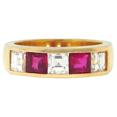 Bague vintage en or jaune 18 carats avec rubis et diamants de 1,80 carat, années 1980