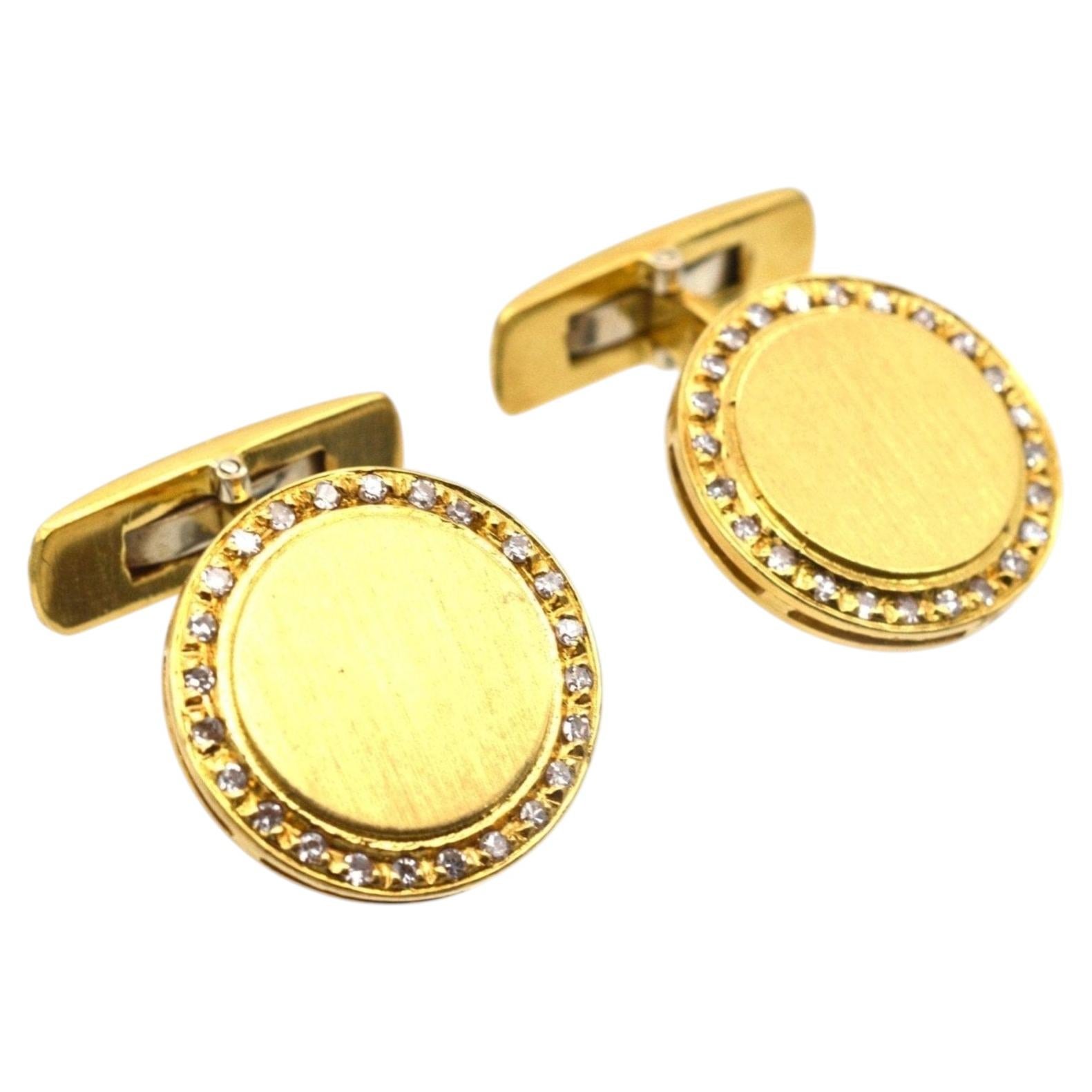1980s 18ct Gold & Diamond Round Circle Cufflinks