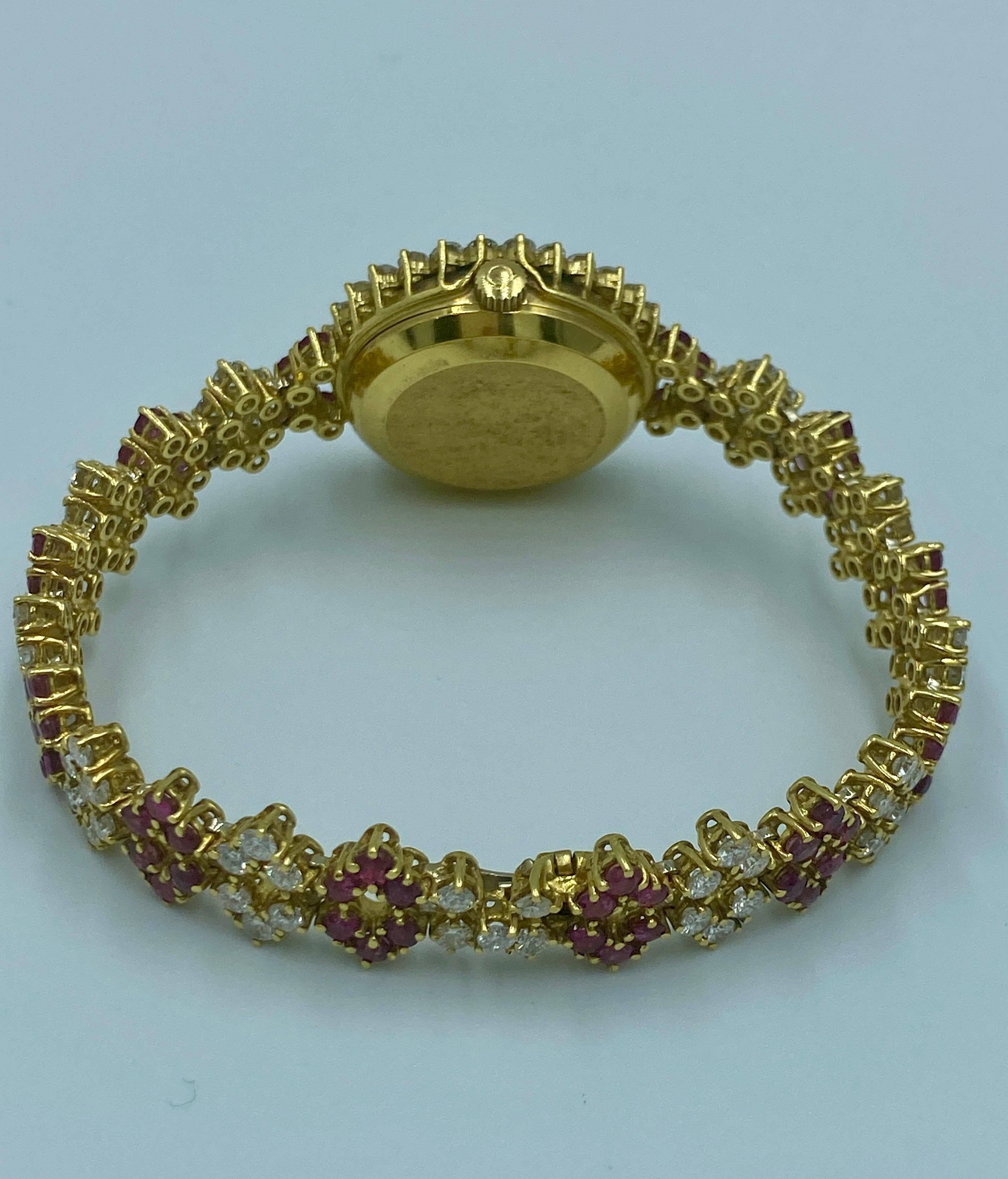1980s 18k gold Omega watch adorned with diamonds and rubies For Sale 1