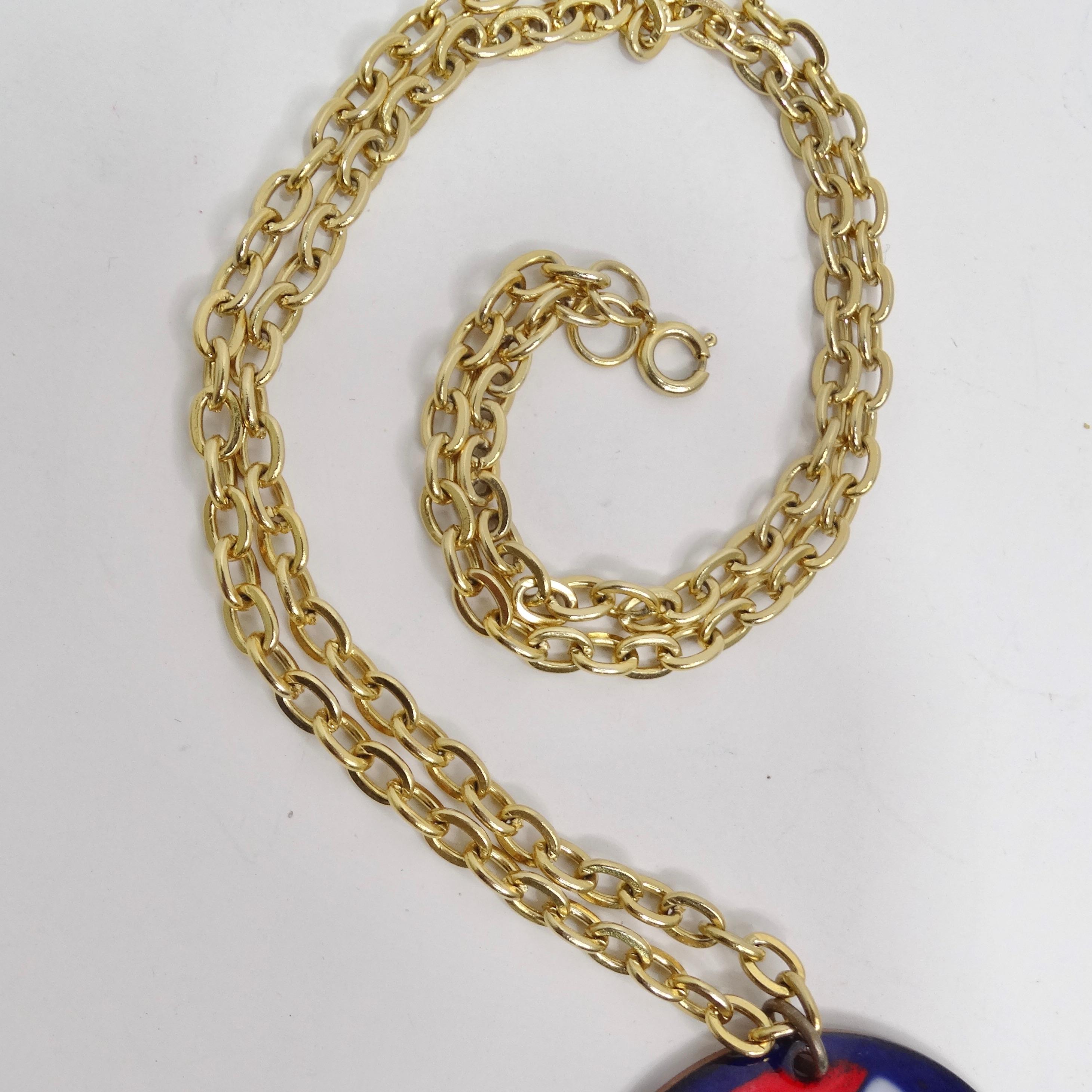 1980s 18K Gold Plated Blue Marble Pendent Necklace For Sale 2