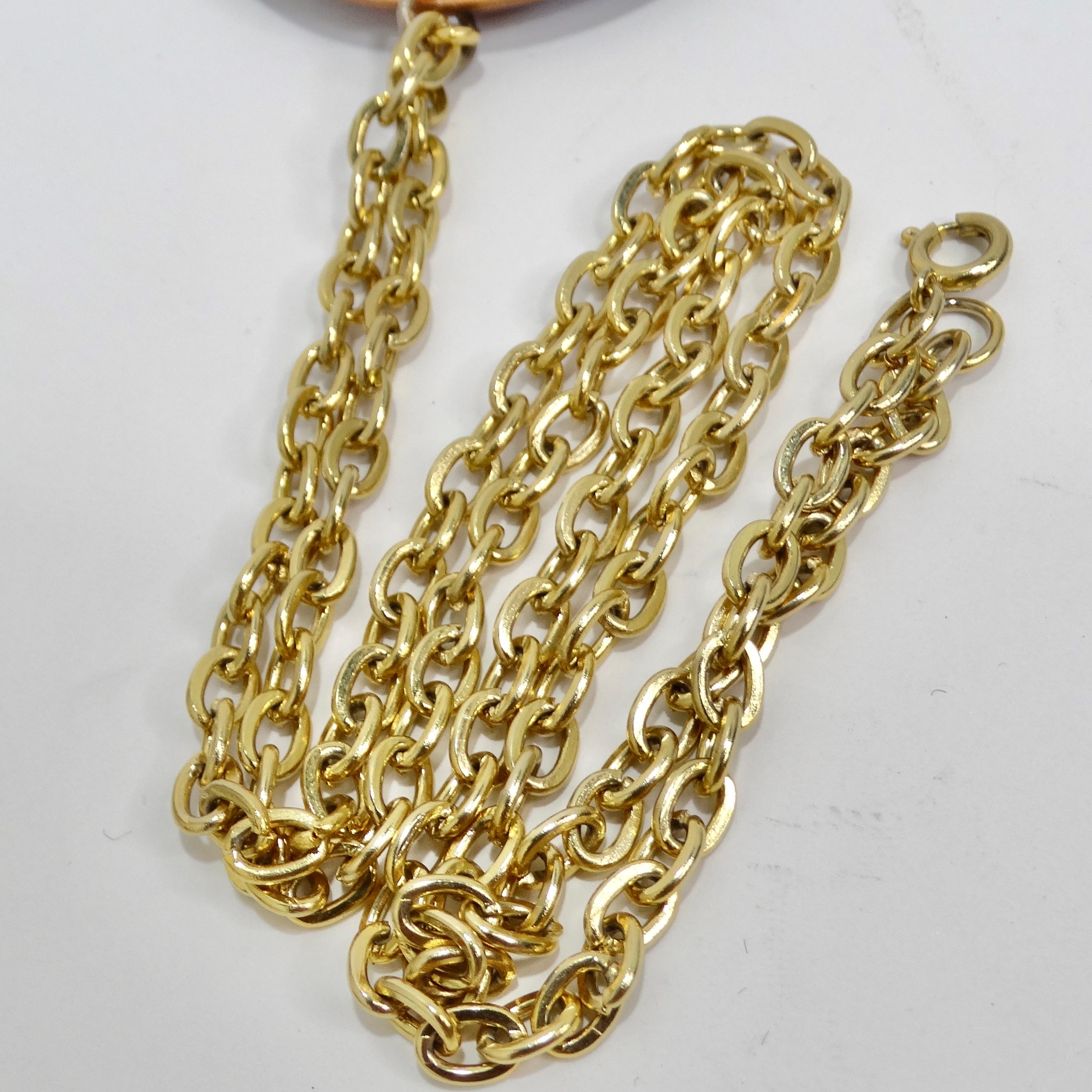 1980s 18K Gold Plated Blue Marble Pendent Necklace For Sale 4