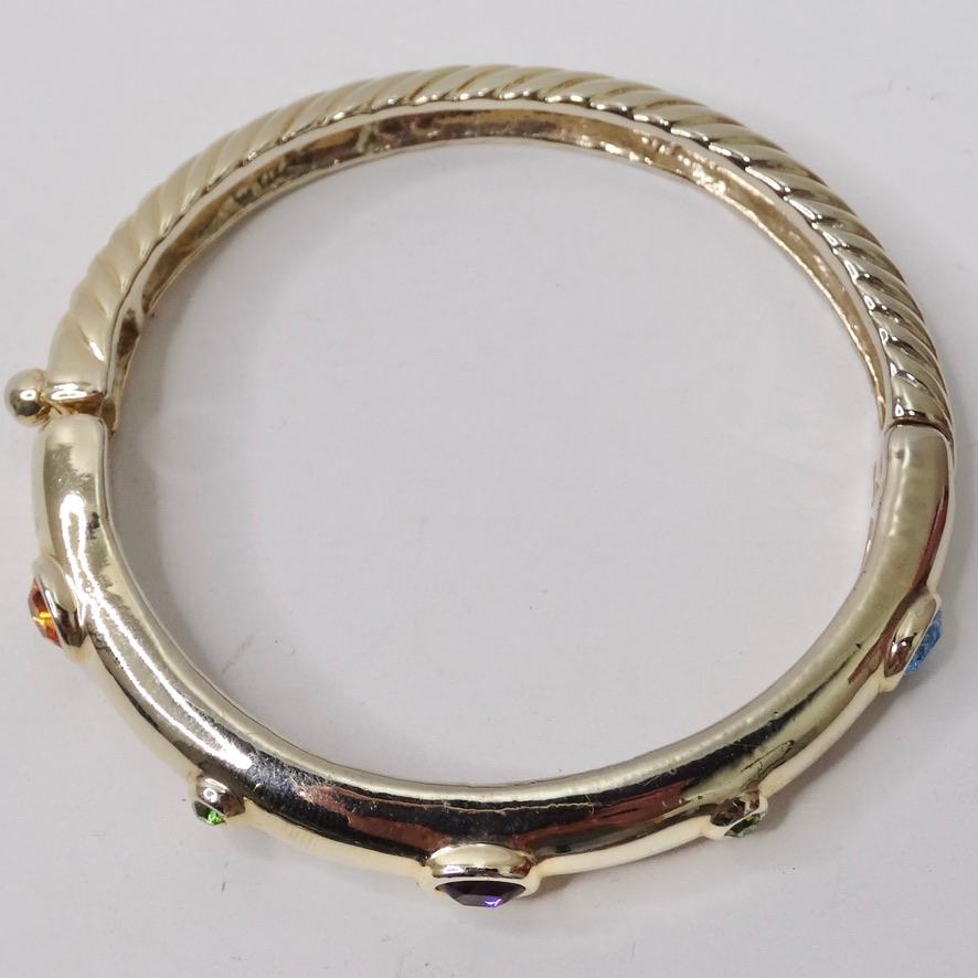 Women's or Men's 1980s 18K Gold Plated Rhinestone Cuff Bracelet For Sale