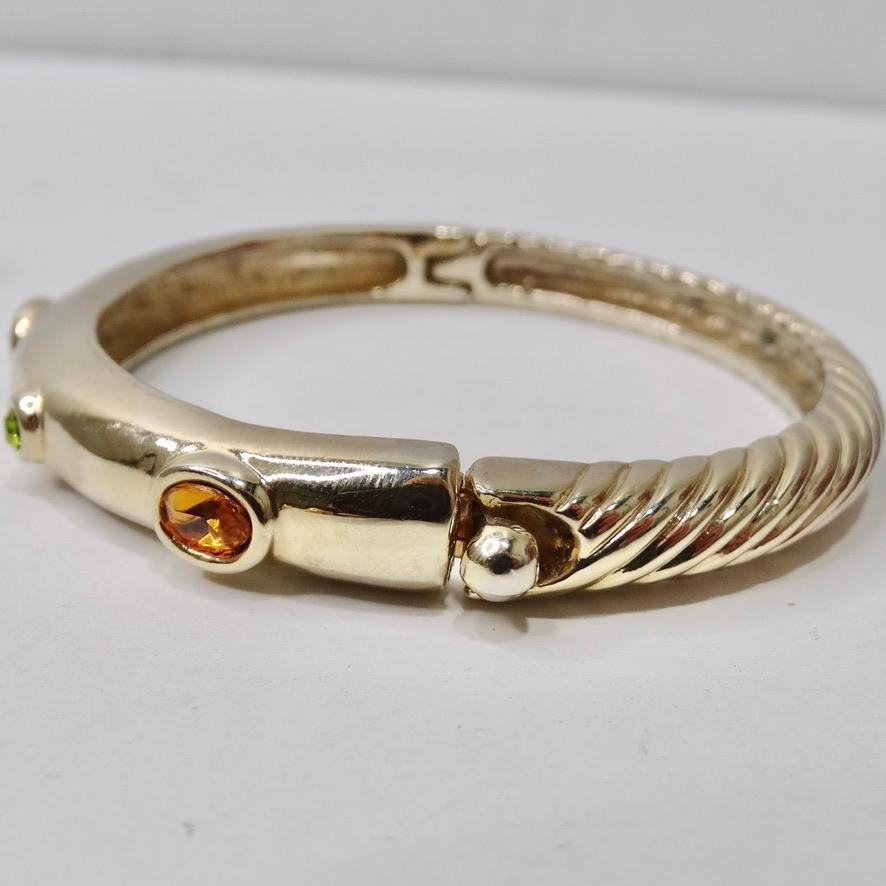 1980s 18K Gold Plated Rhinestone Cuff Bracelet For Sale 4