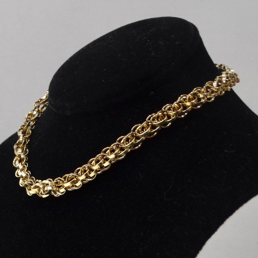 1980S 18K Gold Plated Rope Chain Choker Necklace In Excellent Condition For Sale In Scottsdale, AZ