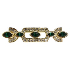 Vintage 1980s 18K Gold Plated Synthetic Emerald Brooch