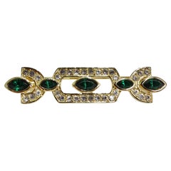 1980s 18K Gold Plated Synthetic Emerald Brooch