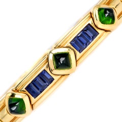 Brazalete de oro amarillo verde de 18 quilates de los años 80 con turmalina y tanzanita
