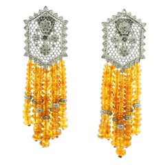 1980s 18K White Gold Yellow Sapphire and Diamond Tassel Earrings, 80 Carats