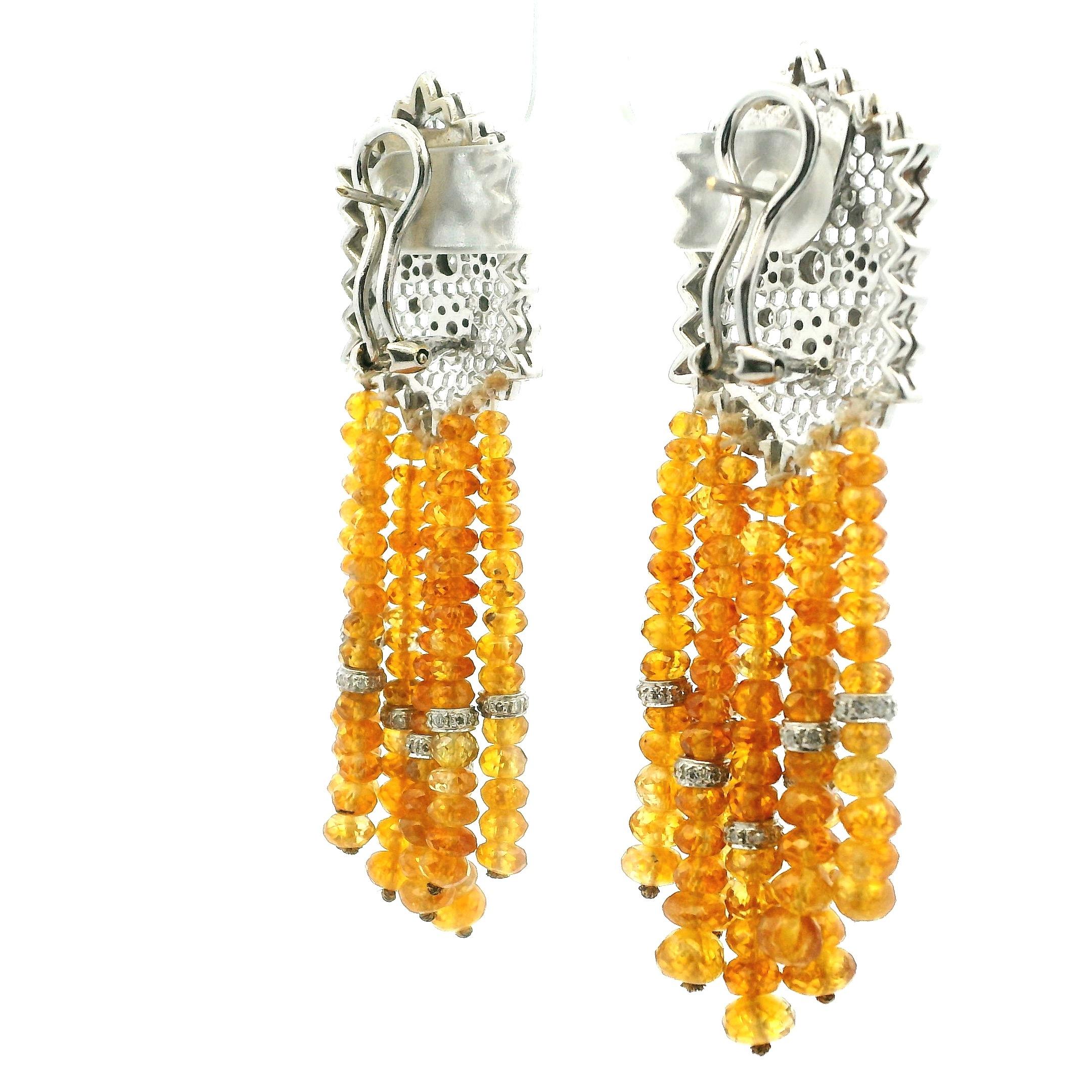 Orecchini con nappe in oro giallo, zaffiro e diamante, 80 carati, anni '80 Whiting In condizioni ottime in vendita a Miami, FL