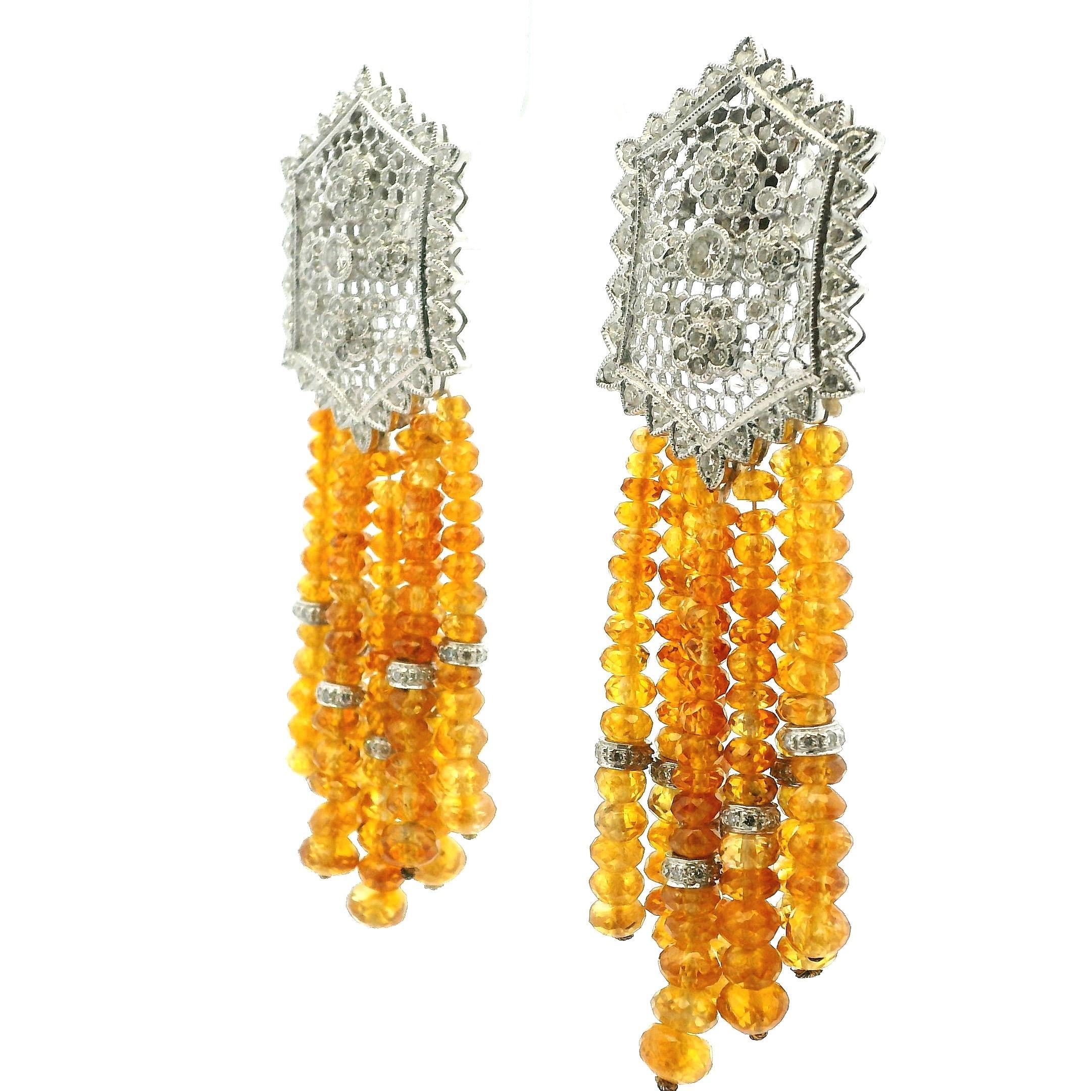 Orecchini con nappe in oro giallo, zaffiro e diamante, 80 carati, anni '80 Whiting in vendita 1