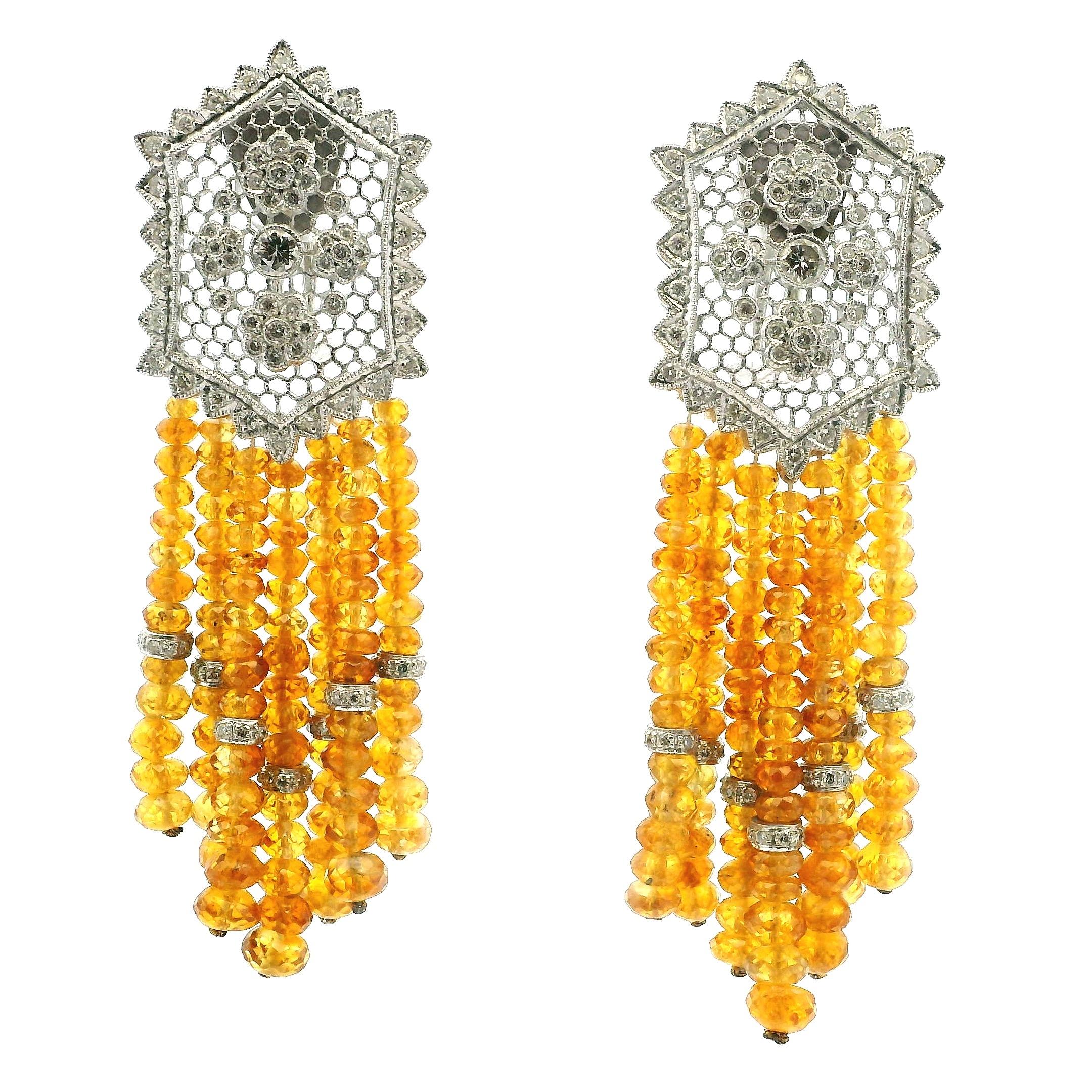 Orecchini con nappe in oro giallo, zaffiro e diamante, 80 carati, anni '80 Whiting in vendita 2