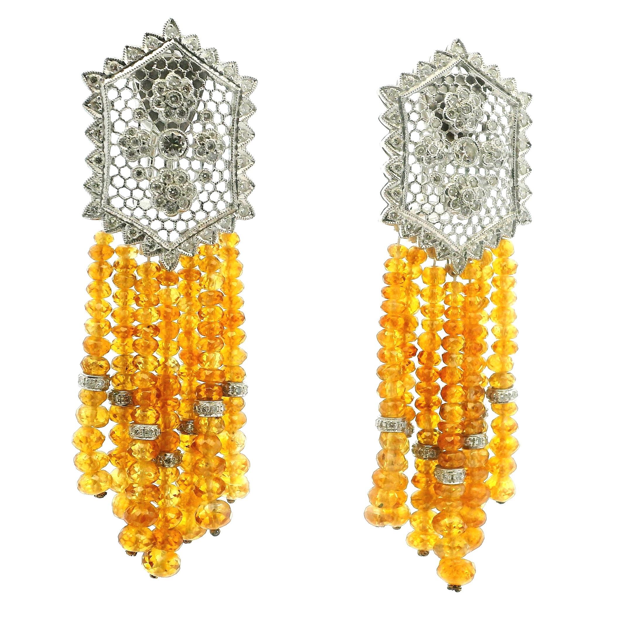 Orecchini con nappe in oro giallo, zaffiro e diamante, 80 carati, anni '80 Whiting in vendita 3