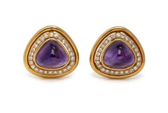 1980's 18K Yellow Gold and Amethyst and Diamond Earrings