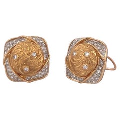 1980s 18k Yellow Gold Diamond Celestial Motif Earrings