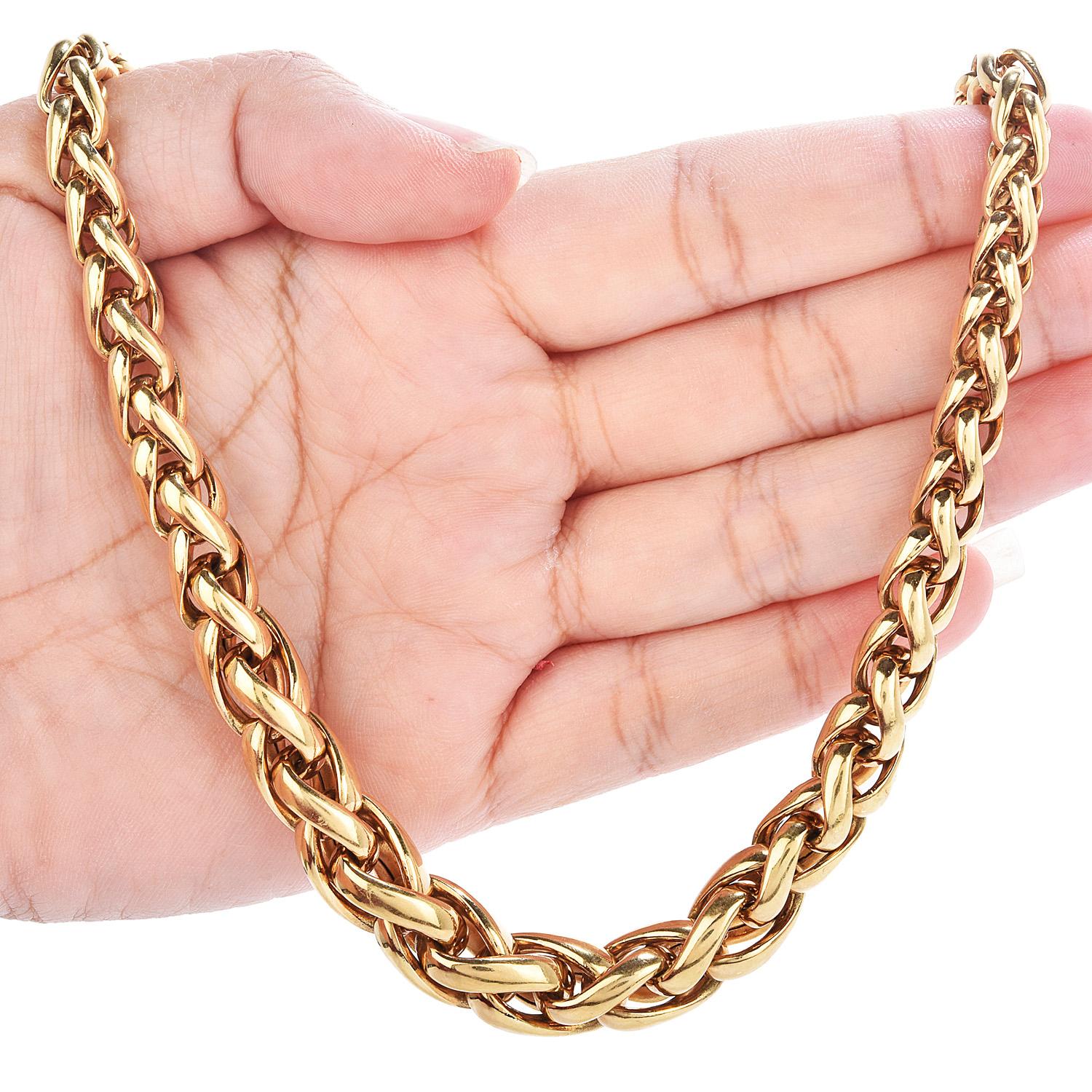 Modern 1980's 18k Yellow Gold Foxtail Graduated Woven Link Necklace