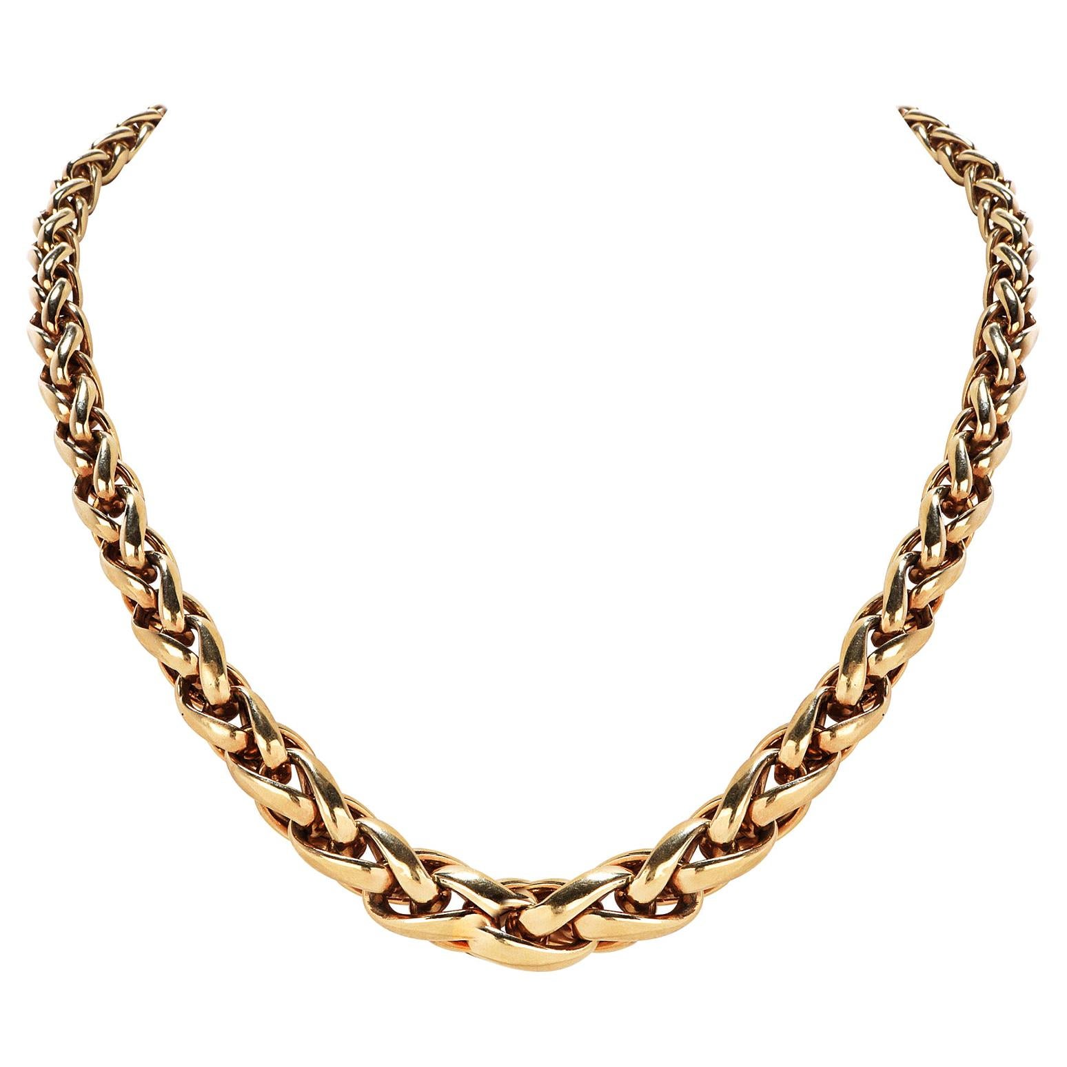 1980's 18k Yellow Gold Foxtail Graduated Woven Link Necklace