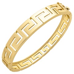 Retro 1980s 18k Yellow Gold Greek Key Bangle