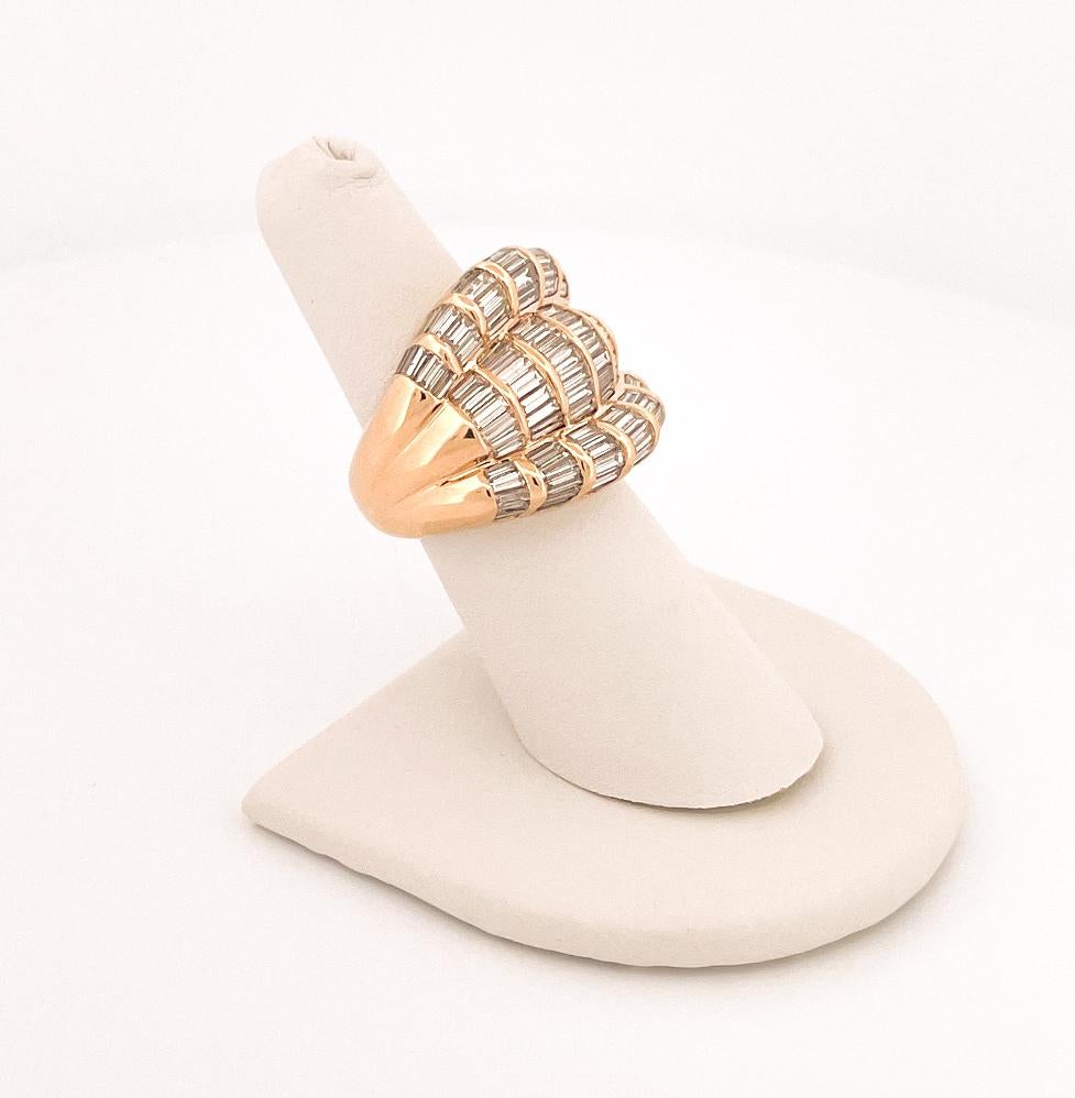 1980's 18k Yellow Gold Triple Dome Diamond Ring For Sale 5