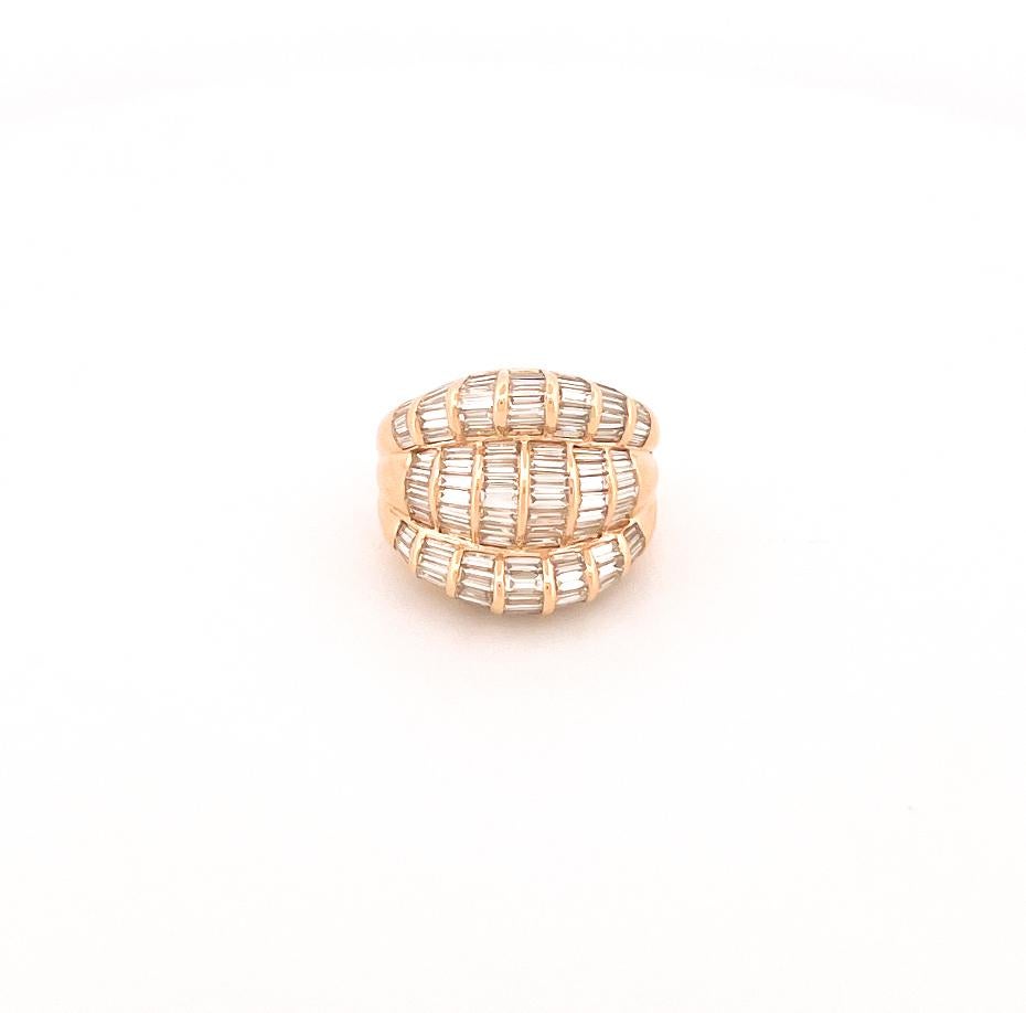 Modernist 1980's 18k Yellow Gold Triple Dome Diamond Ring For Sale