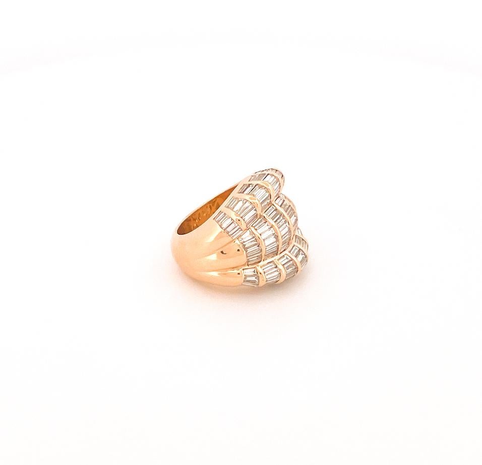 Baguette Cut 1980's 18k Yellow Gold Triple Dome Diamond Ring For Sale