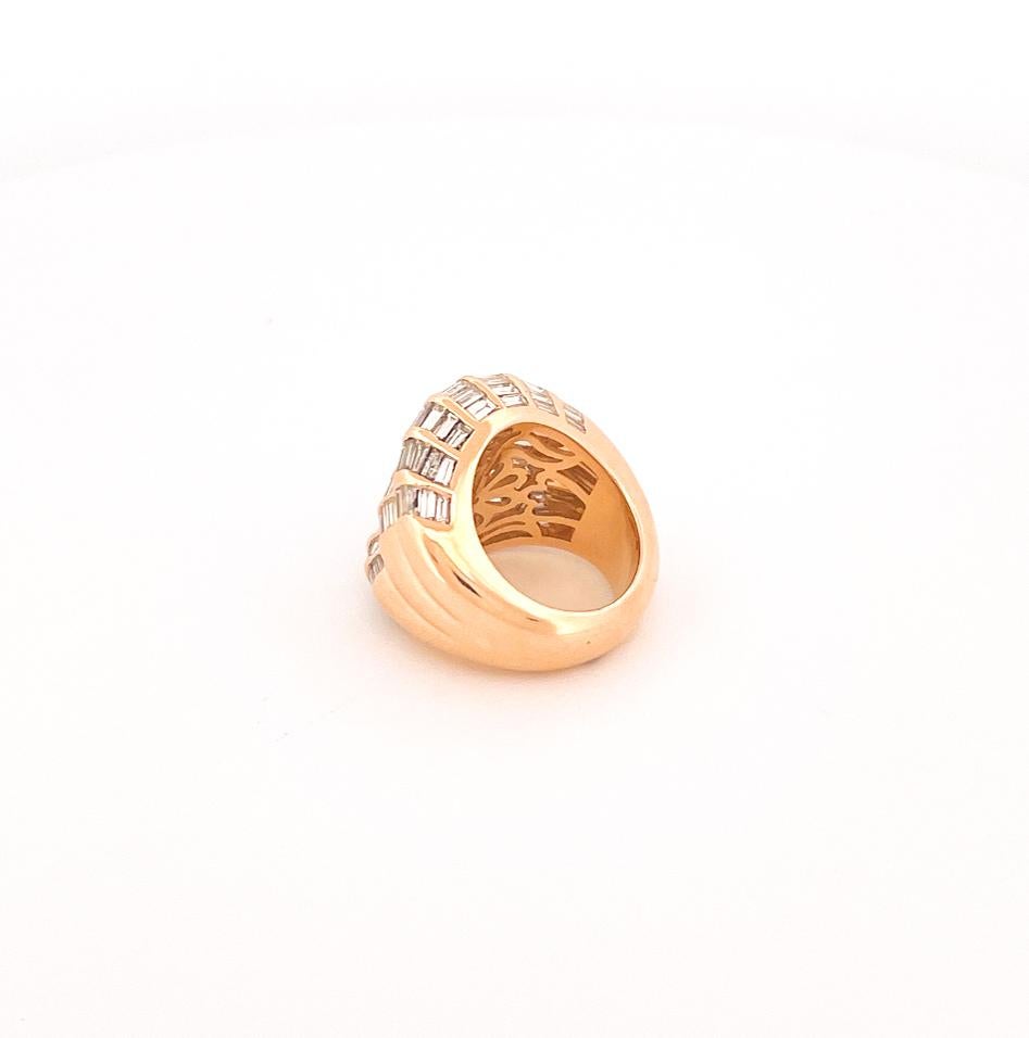 1980's 18k Yellow Gold Triple Dome Diamond Ring For Sale 1