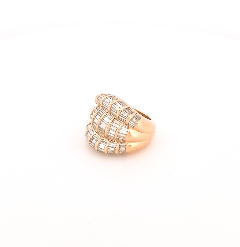 1980's 18k Yellow Gold Triple Dome Diamond Ring For Sale 2