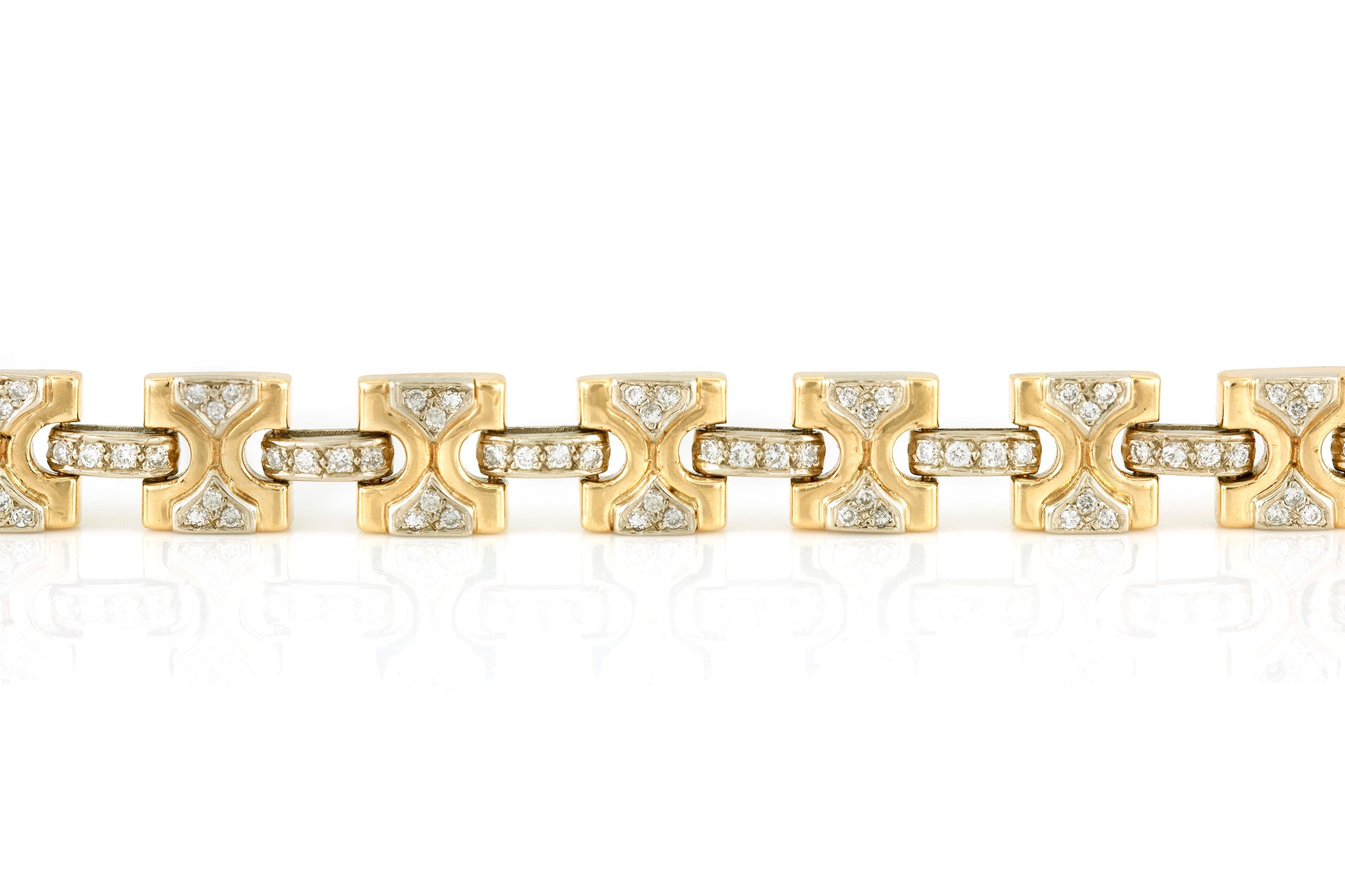 Taille ronde Bracelet à maillons en or jaune 18 carats avec diamants, années 1980 en vente