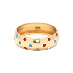 1980s 18 Karat Gold, Red, White, and Blue Enamel Band