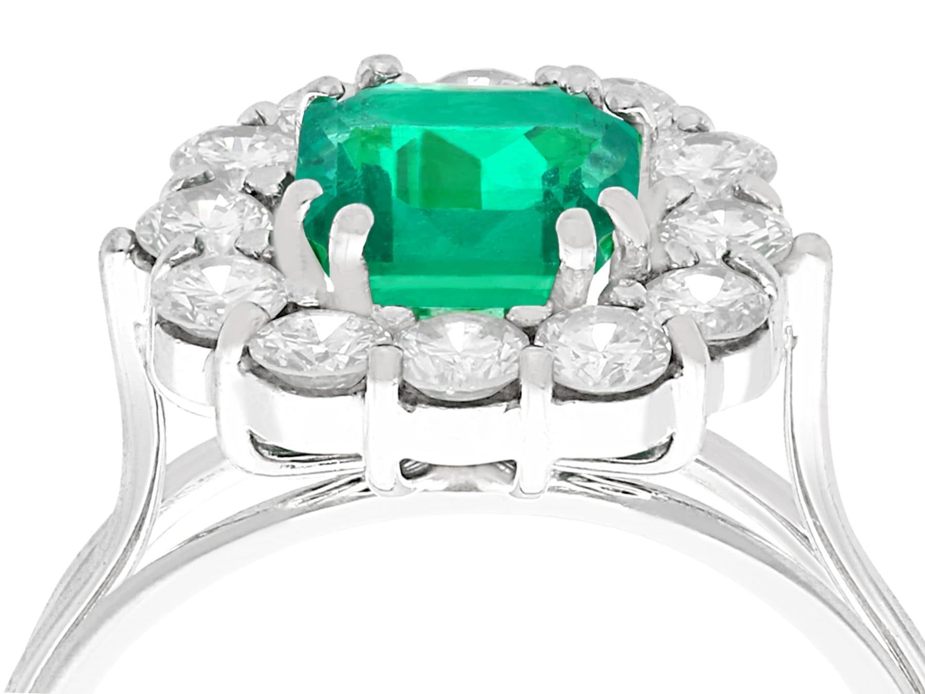 A fine and impressive 1.94 carat natural emerald and 0.95 carat diamond, 18 karat white gold vintage cocktail ring; an addition to our vintage jewelry and estate jewelry collections

This impressive vintage cocktail ring has been crafted in 18 karat