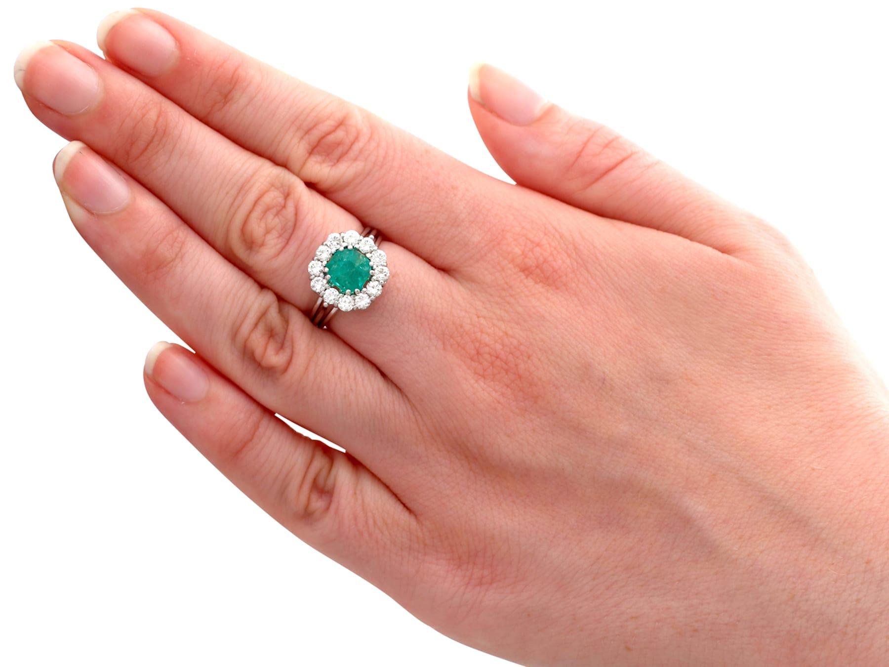 1980s, 1.94 Carat Emerald and Diamond White Gold Cluster Engagement Ring 1