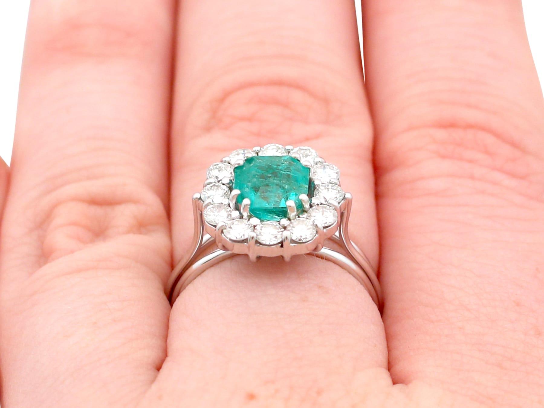 1980s, 1.94 Carat Emerald and Diamond White Gold Cluster Engagement Ring 3