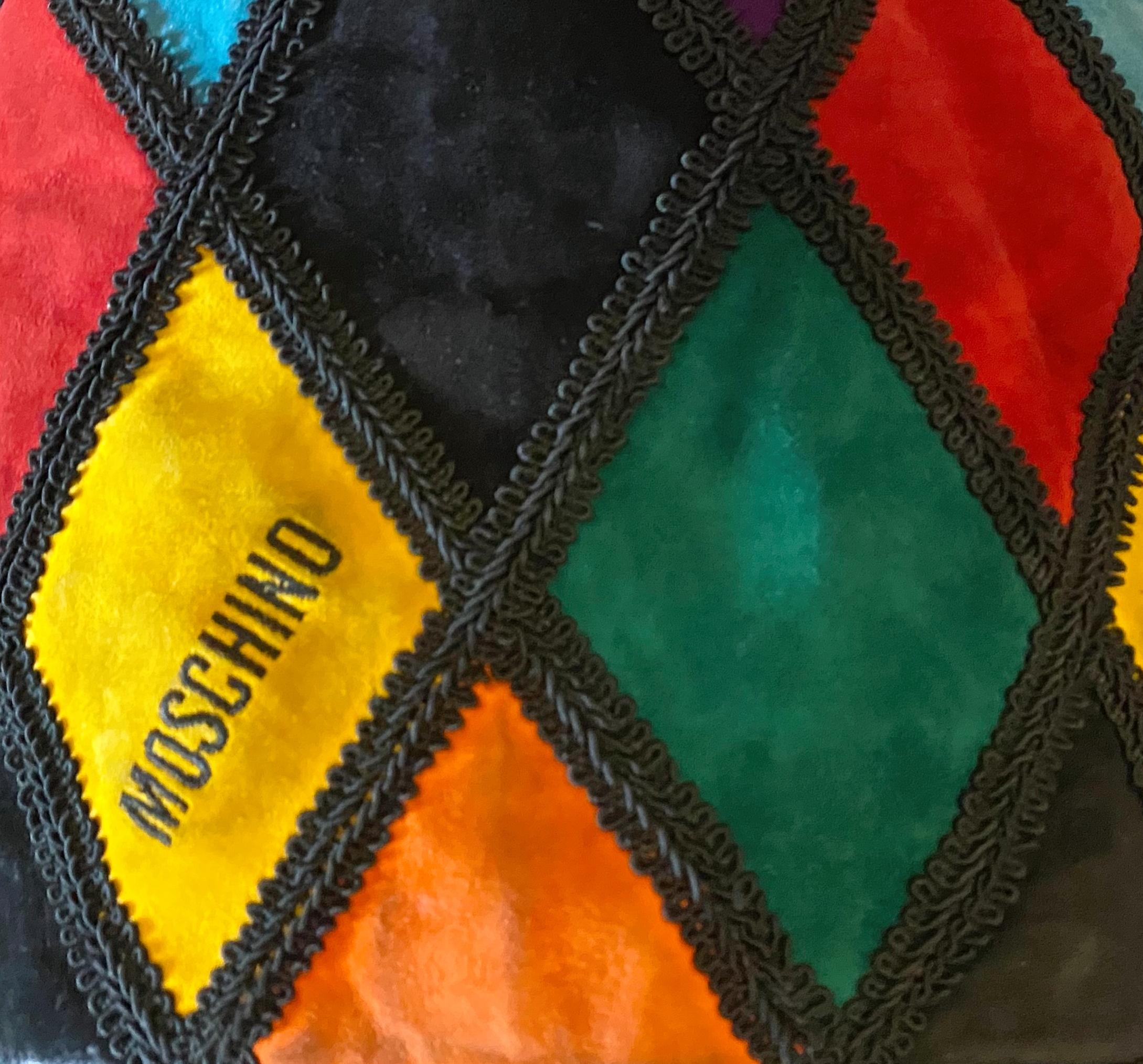 Años 80 Años 80 Moschino By Redwall Harlequin Bucket Bag  Parches de ante multicolor en Bueno estado para la venta en London, GB