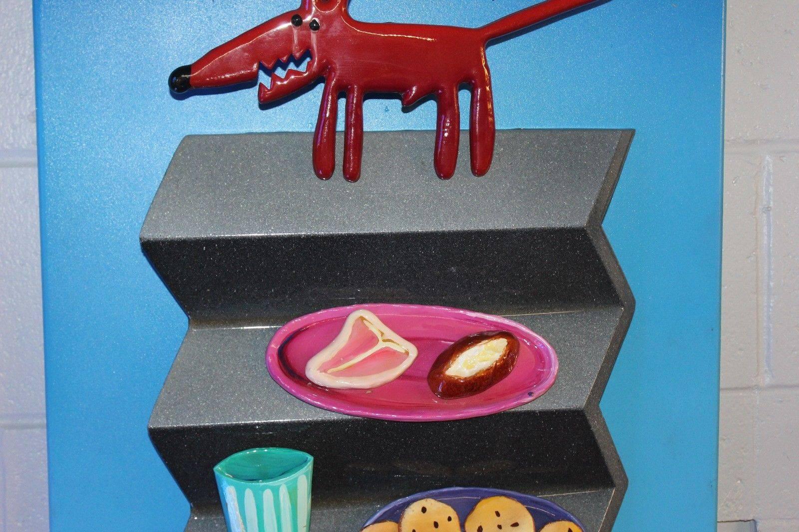 American 1980s-1990s Hotdog Artwork Mixed-Media on Wood by Roark Gourley For Sale