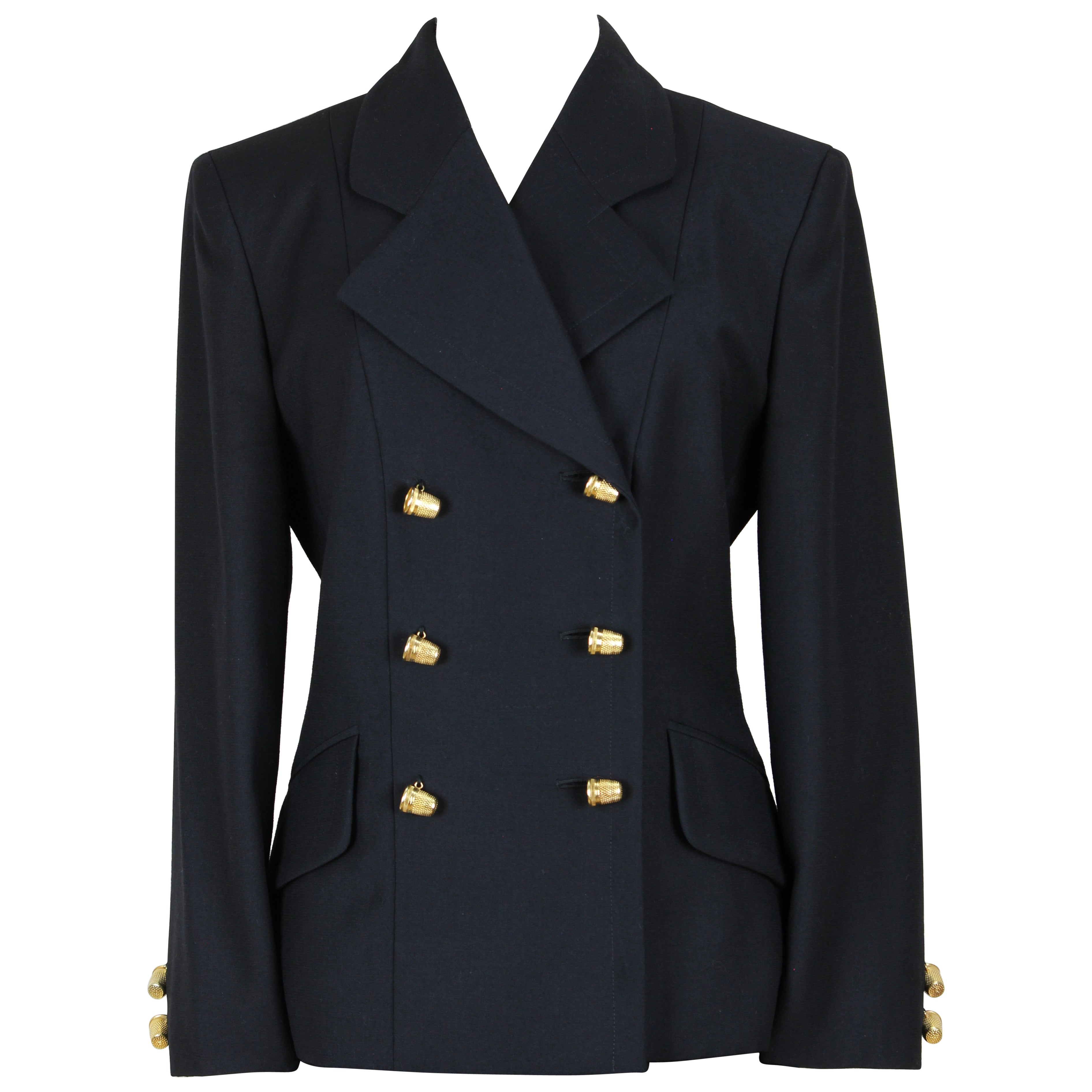 1980/1990s MOSCHINO Cheap and Chic "Sewing Thimble" Boutons Veste Noire