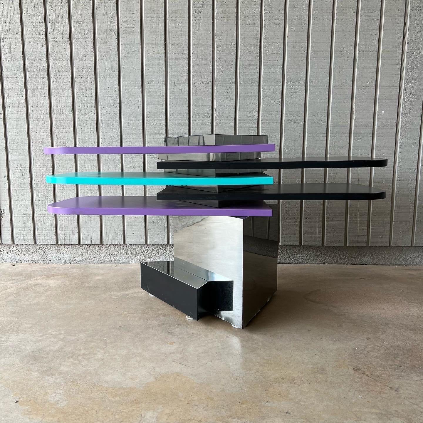 Chrome 1980s-1990s post modern swivel side table or display stand For Sale