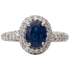 Anillo de diamantes y zafiros de 2 quilates totales