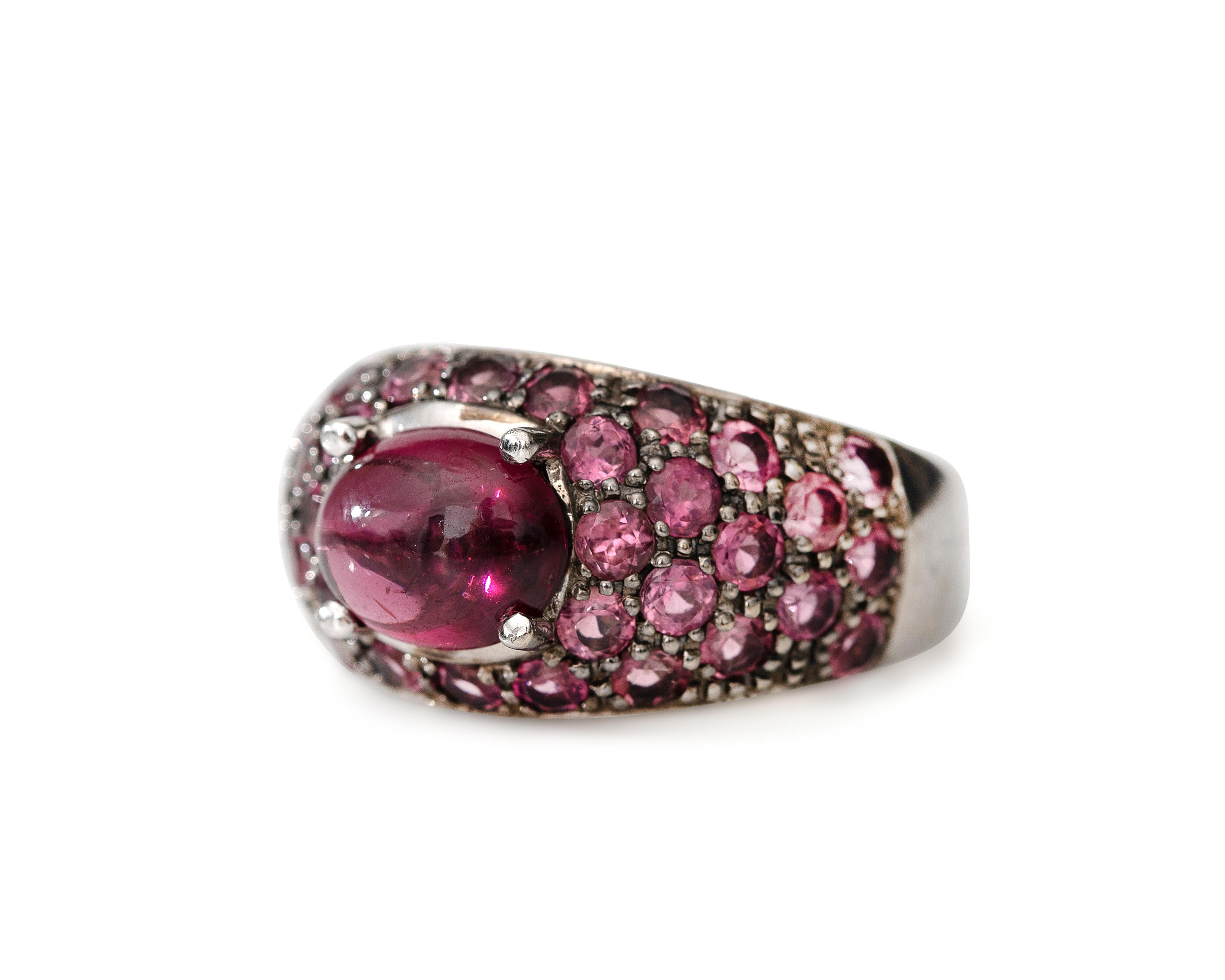 Women's 1980s 2 Carat Tourmaline and Pink Sapphire 14 Karat Ring For Sale