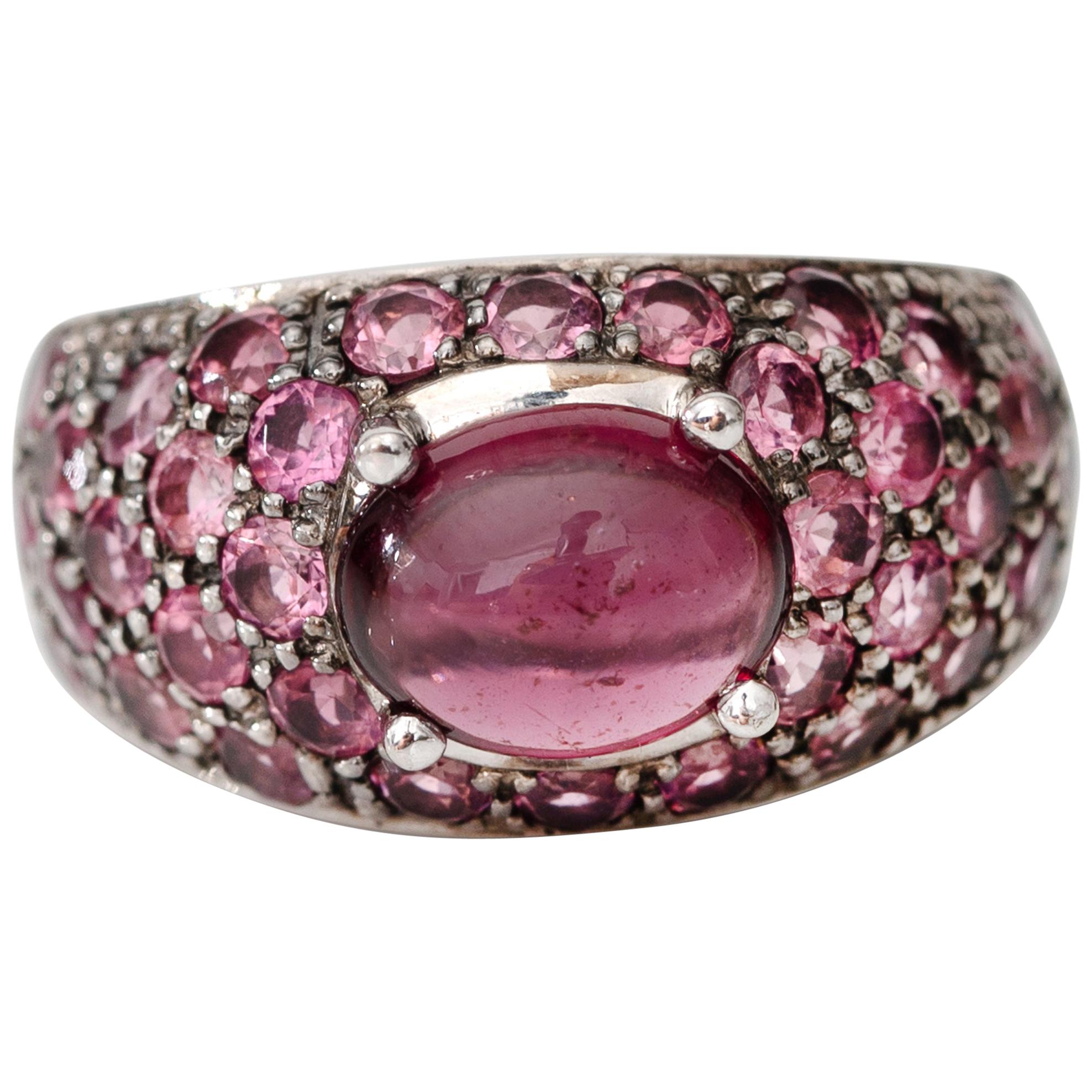 1980s 2 Carat Tourmaline and Pink Sapphire 14 Karat Ring For Sale