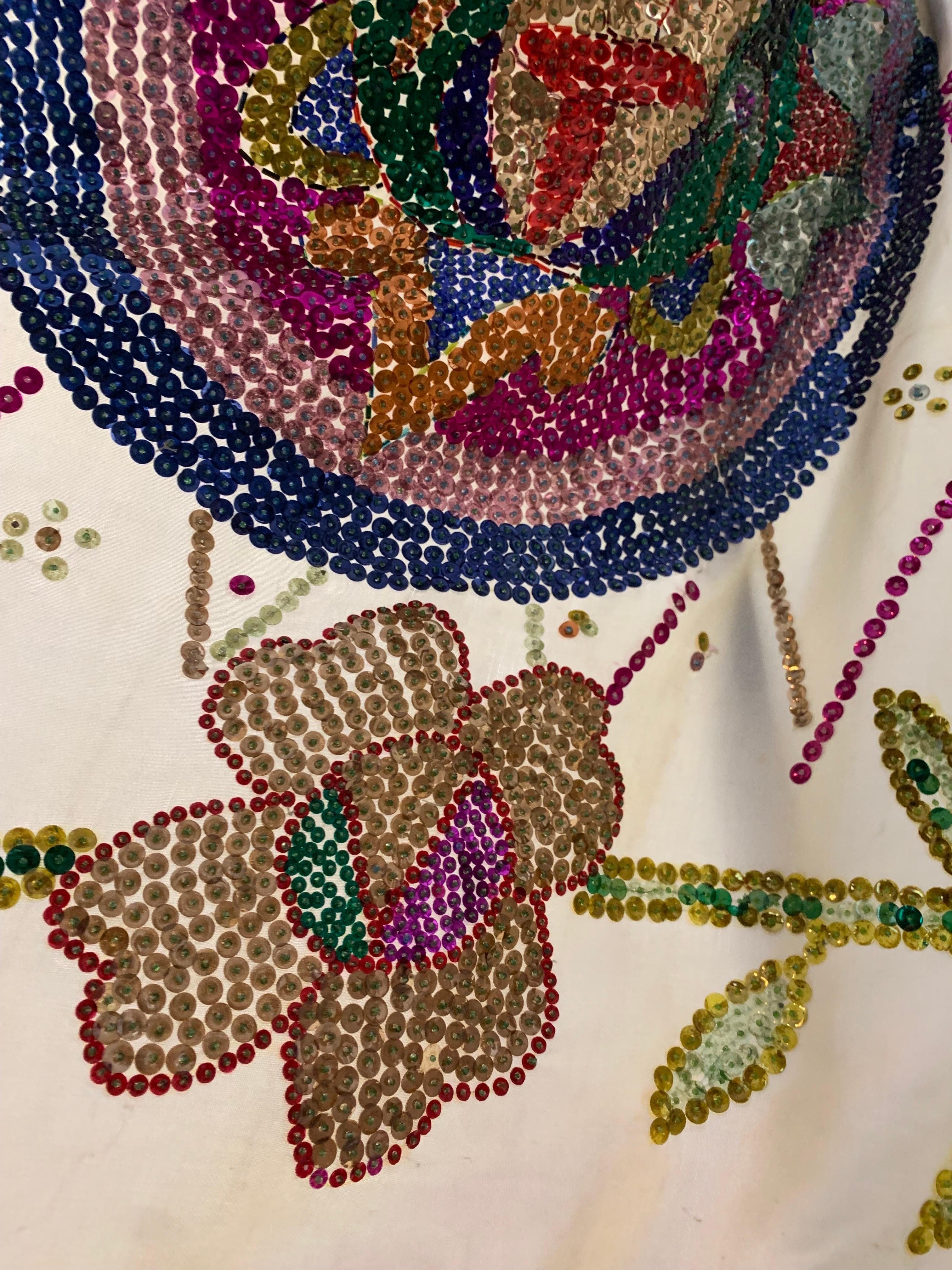 1980s 2-Piece White Sateen Beaded & Sequined Mexican-Inspired Festival Set For Sale 5